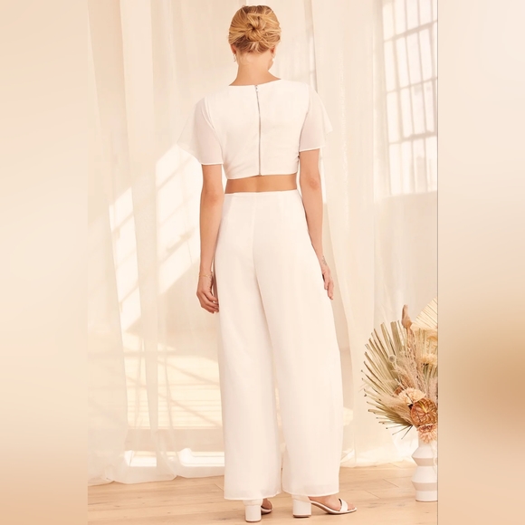 New, Toast to You White Flutter Sleeve Cutout Jumpsuit - Picture 4 of 4